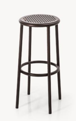 Brauner Nizza Hocker von Moroso Diesel mit runder Sitzfläche und Metallgestell. Moderner Barhocker.